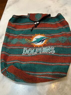 Miami Dolphins Striped Drawstring Tote Bag in Teal & Orange